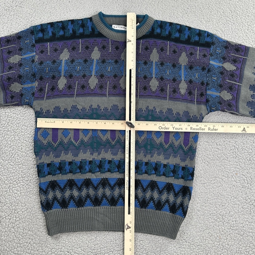 VTG 80s Saturdays Abstract Geometric Sweater Men Medium Vaporwave Mallwave - Picture 3 of 16